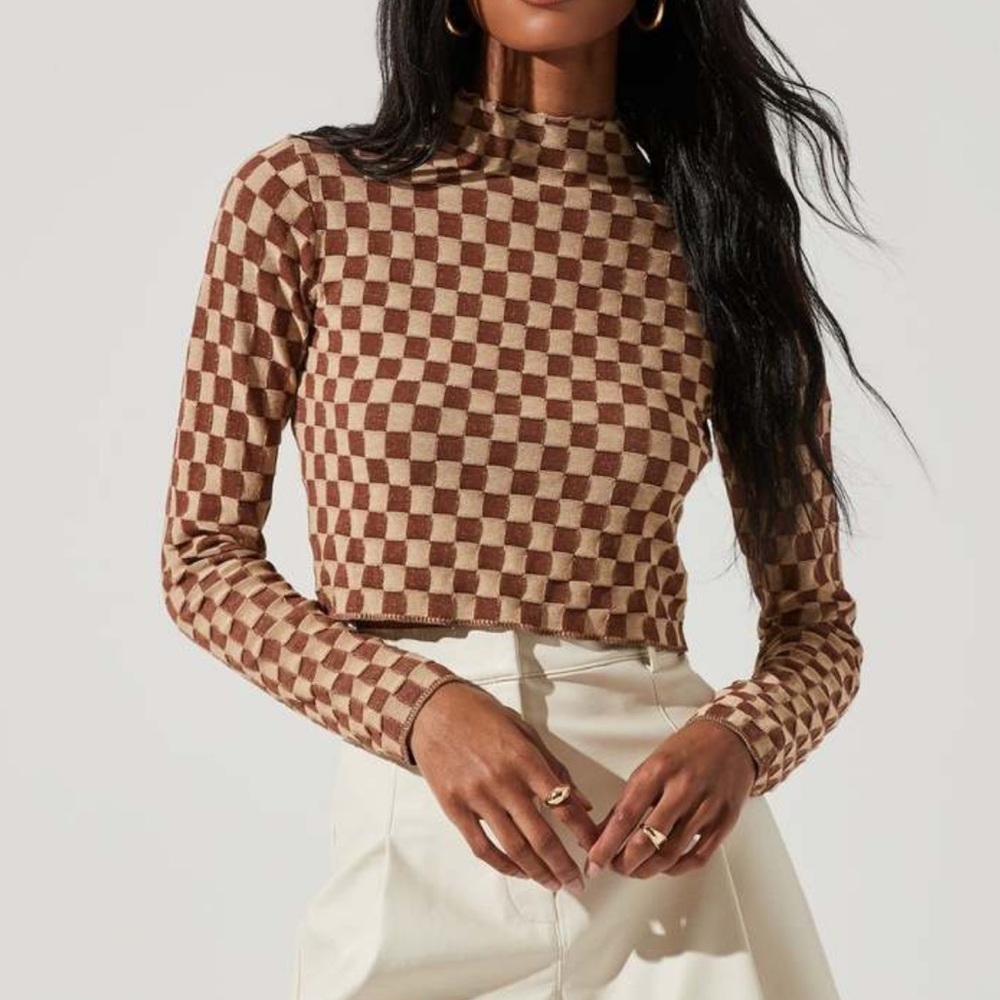 ASTR the Label Brown Checkered Women's Top NWT